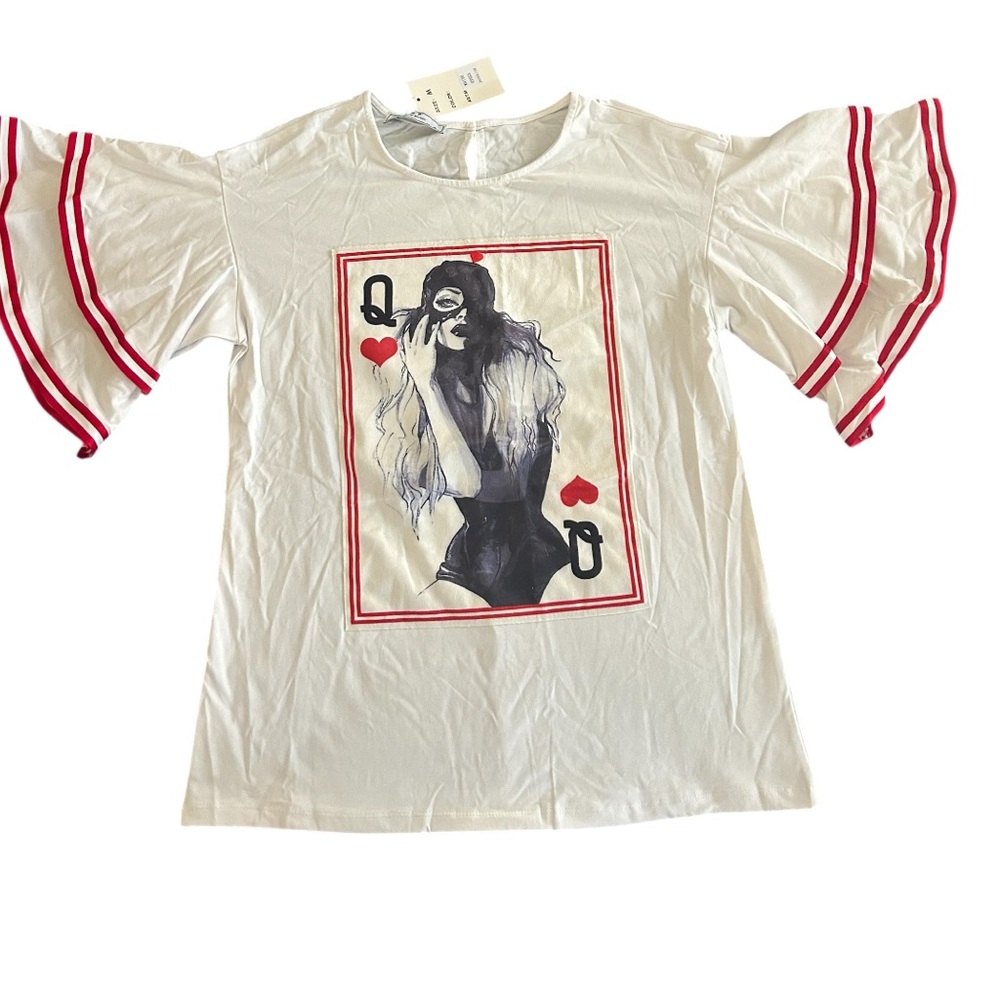 Something Special Women's White & Red Queen Of Hearts Pin Up Girl Top